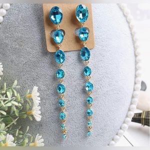 Blue Teardrop Long Tassle Earrings